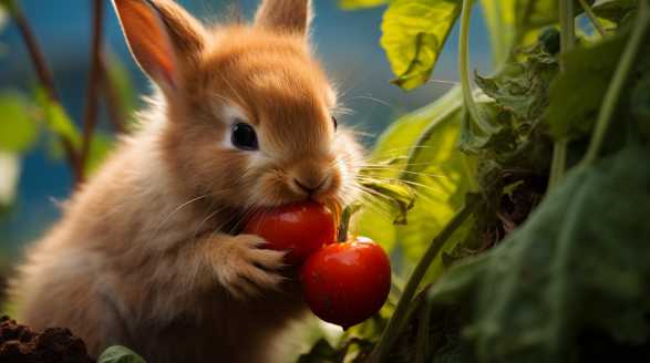 rabbit eating tomato