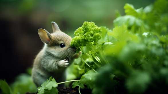 rabbit eating parsley