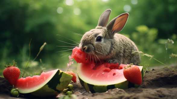 rabbit eating watermelon