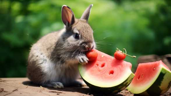 rabbit eating watermelon