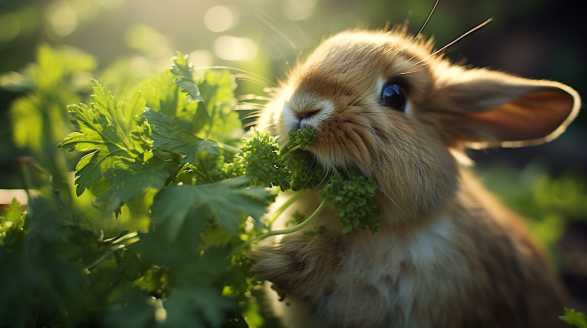 rabbit eating parsley