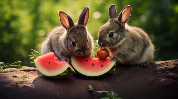 rabbits eating watermelon