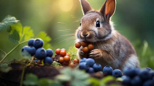 rabbit eating blueberries