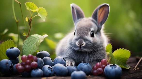 rabbit eating blueberries
