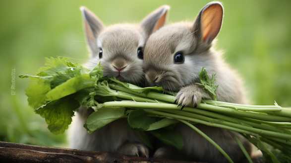 rabbit eating asparagus