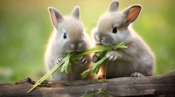 rabbit eating asparagus