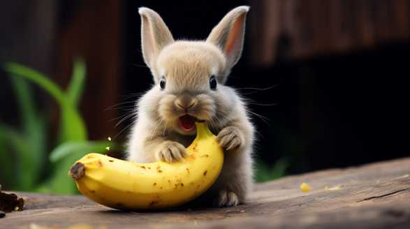 rabbit eating banana