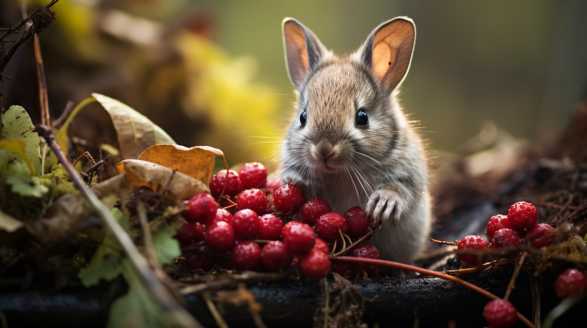 rabbit eating cranberries
