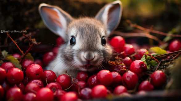 rabbit eating cranberries