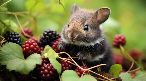 rabbit eating blackberries