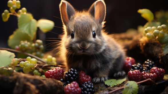 rabbit eating blackberries