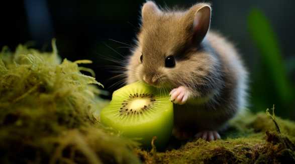 rabbit eating kiwi