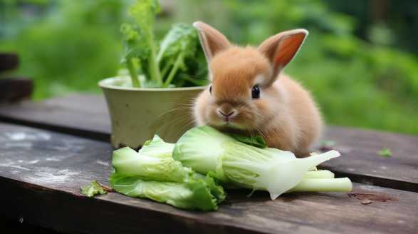 rabbit eating bok choy