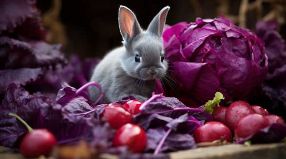 rabbit eating red cabbage