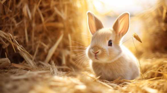 rabbit eating alfalfa hay