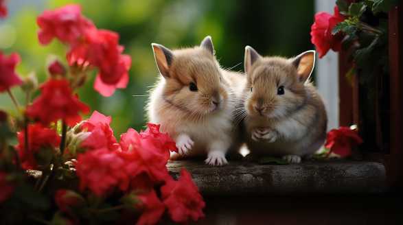 rabbit eating geraniums