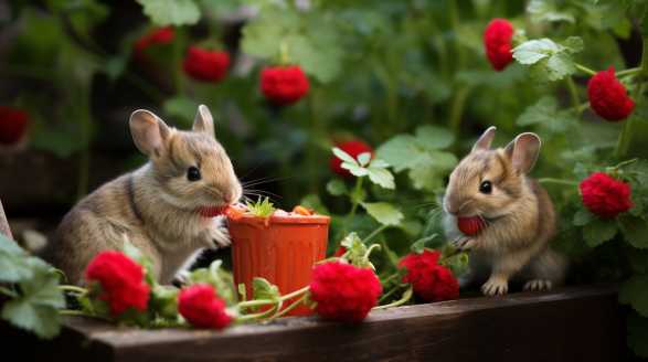 rabbit eating geraniums