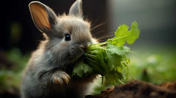 rabbit eating turnip greens