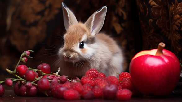 rabbit eating pomegranate