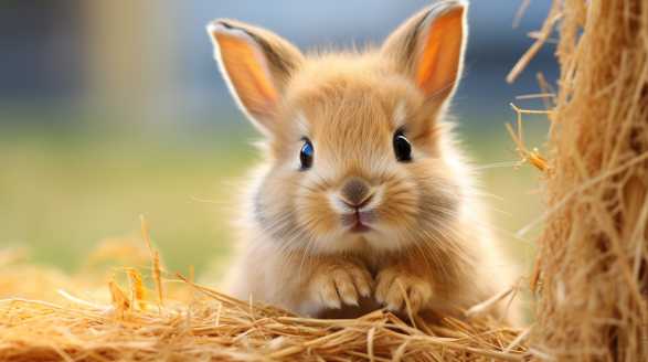 rabbit eating oat hay