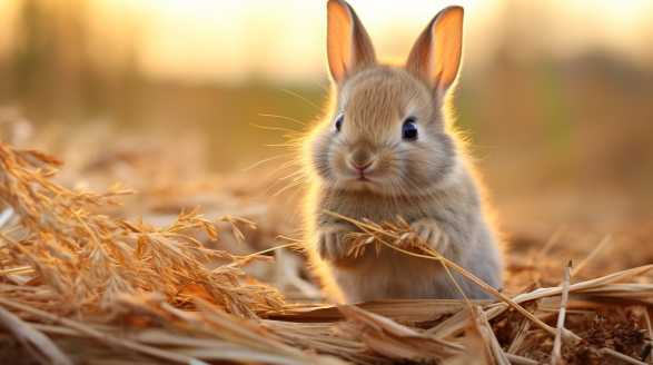 rabbit eating oat hay