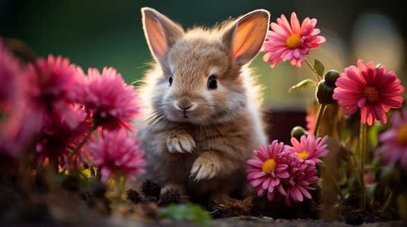 rabbit eating dahlias