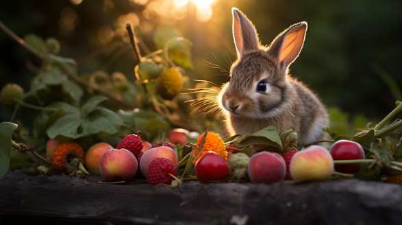 rabbit eating nectarines