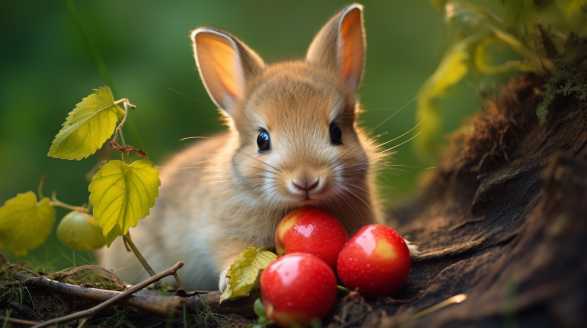 rabbit eating nectarines