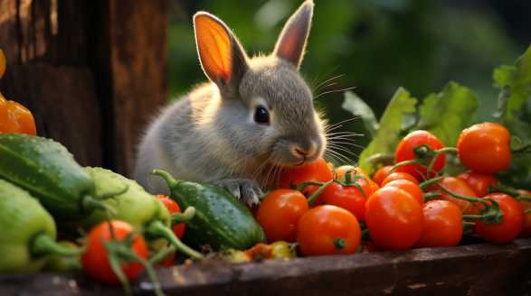 rabbit eating sweet pepper