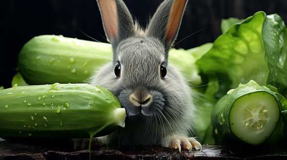 rabbit eating cucumbers
