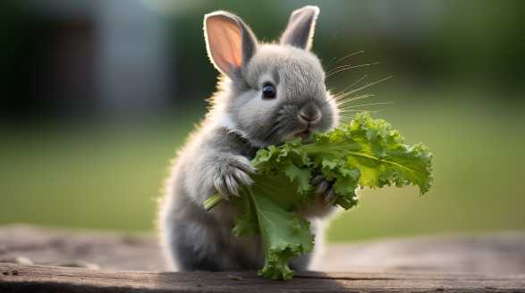 rabbit eating kale