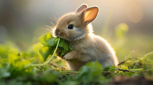 rabbit eating arugula