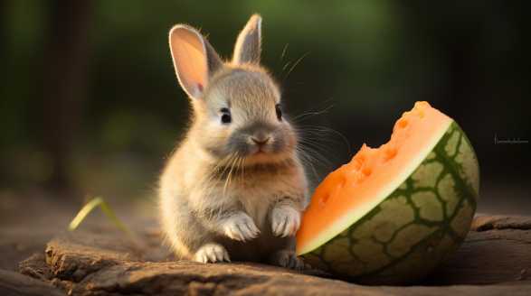 rabbit eating cantaloupe