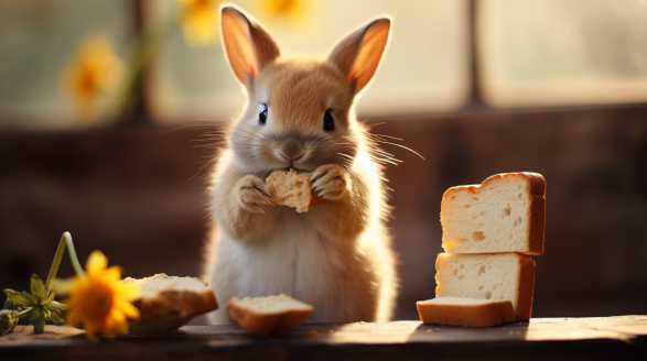 rabbit eating bread