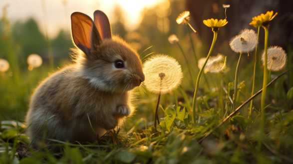 rabbit eating dandelion