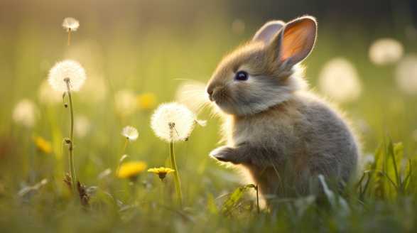rabbit eating dandelion