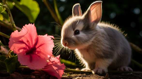 rabbit eating hibiscus