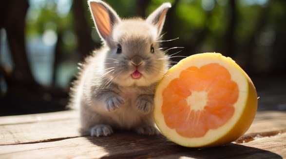 rabbit eating grapefruit