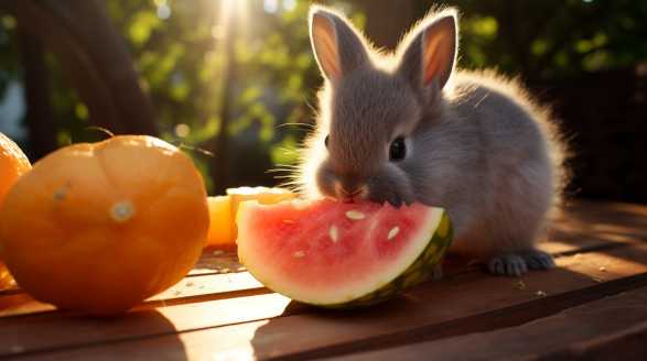 rabbit eating grapefruit