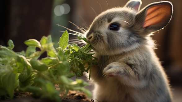 rabbit eating oregano