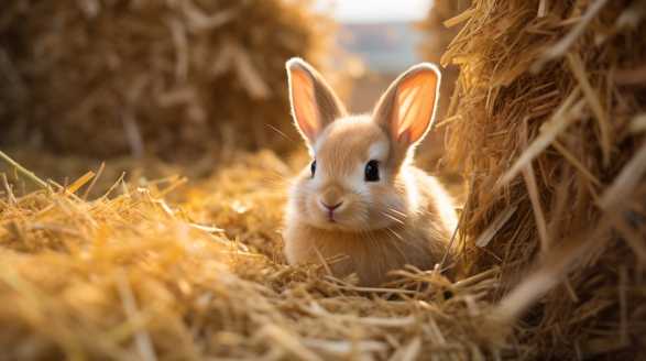 rabbit laying on straw bed