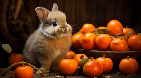 rabbit eating persimmon