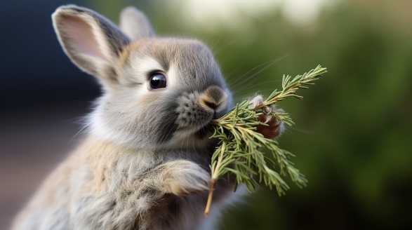 rabbit eating rosemary