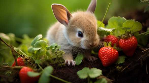 rabbit eating strawberry plant