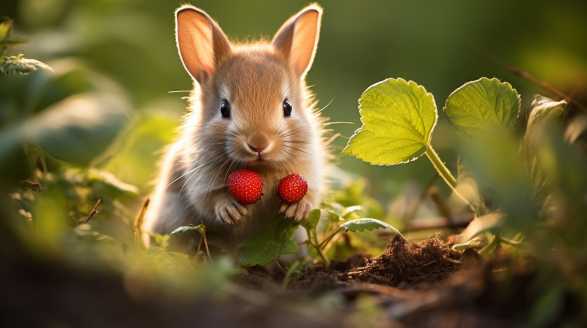 rabbit eating strawberry plant