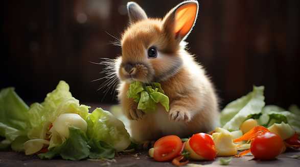rabbit eating spring mix