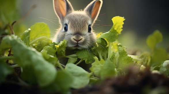 rabbit eating spring mix