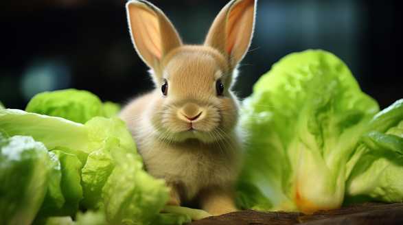 rabbit eating butter lettuce