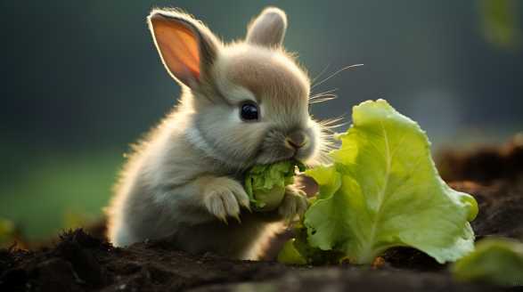 rabbit eating butter lettuce
