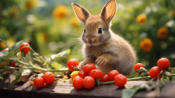 rabbit eating cherry tomatoes